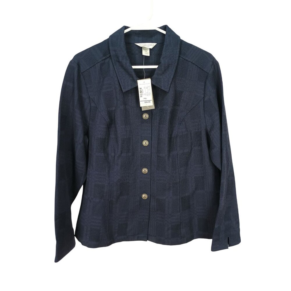 Christopher‎ & Banks Womens Petite P/XL Navy Textured Button-Up Jacket